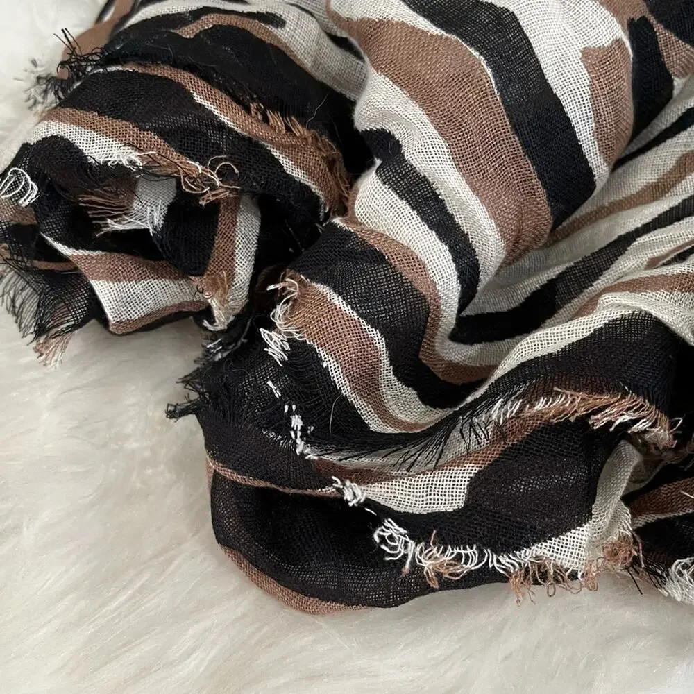 NEW Ann Taylor Loft Linen Multicolor Raw Hem Oversized Neutral Wrap Scarf OS NWT